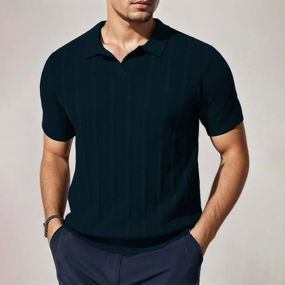 Męski sweter polo z fakturą Serce Mody