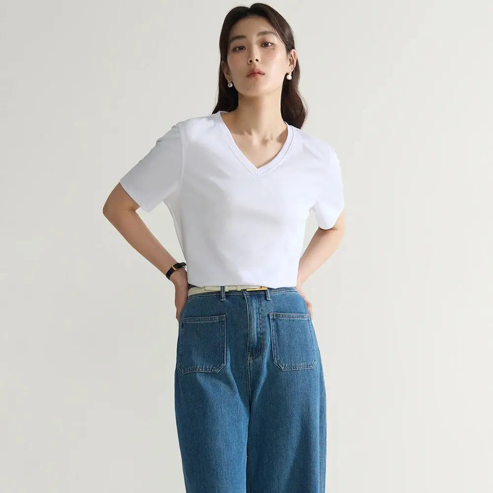 T-shirt minimalistyczny z podwójnym dekoltem Polish store