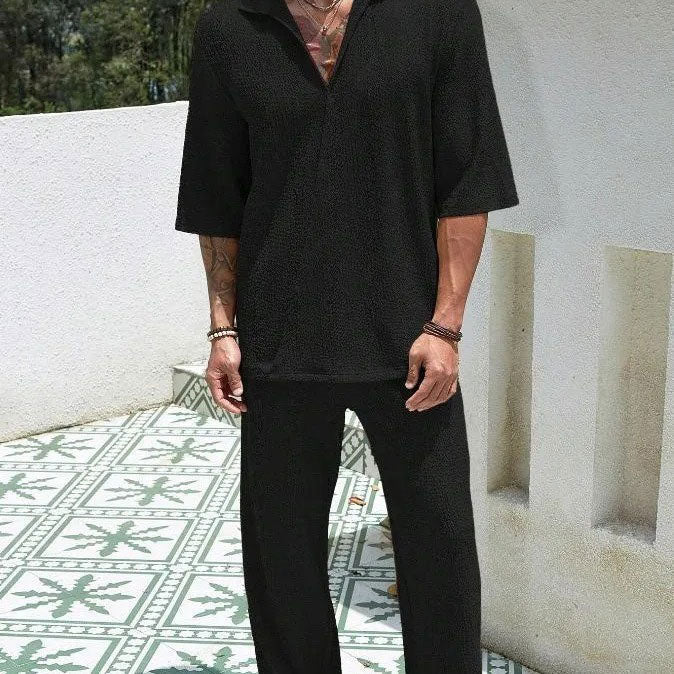 Męski komplet casual koszula i spodnie Serce Mody