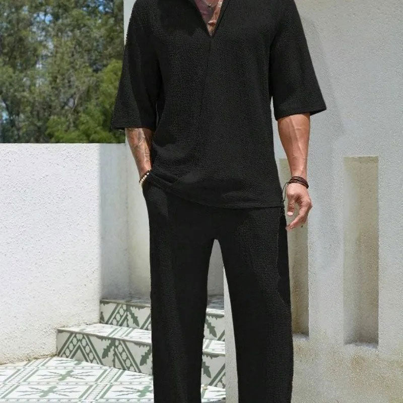 Męski komplet casual koszula i spodnie Serce Mody