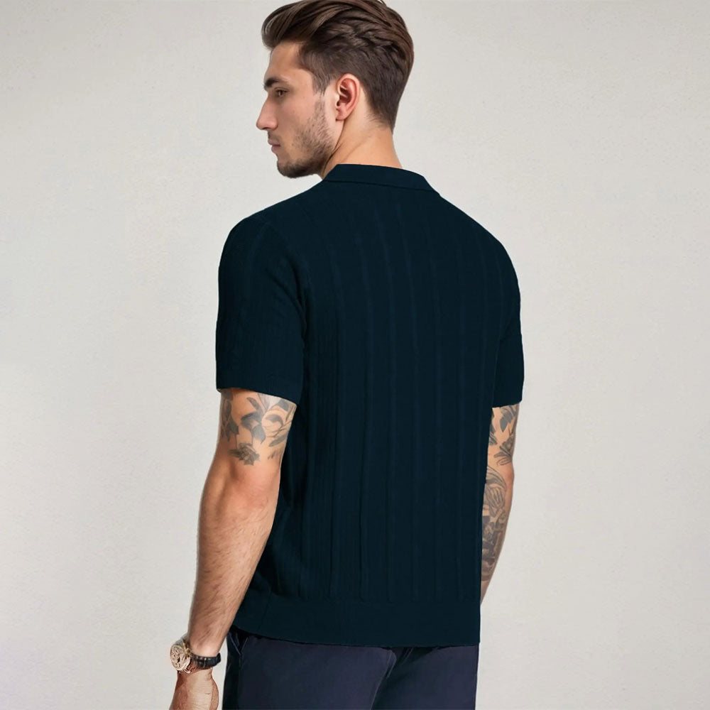 Męski sweter polo z fakturą Serce Mody