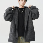 Męski kardigan z kapturem szary Serce Mody