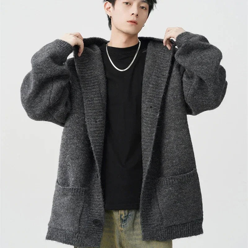 Męski kardigan z kapturem szary Serce Mody