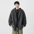 Męski kardigan z kapturem szary Serce Mody