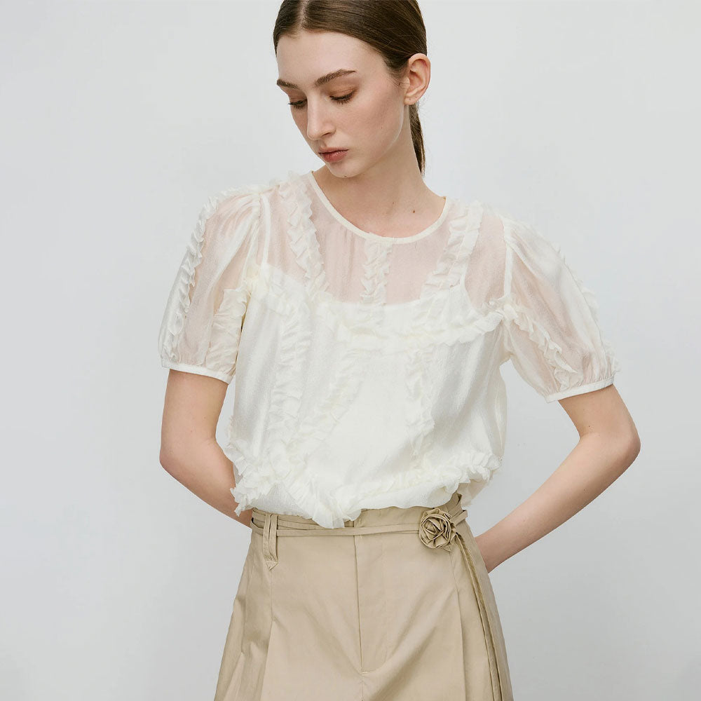 Beżowa bluzka z zakładkami Polish store