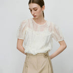 Beżowa bluzka z zakładkami Polish store