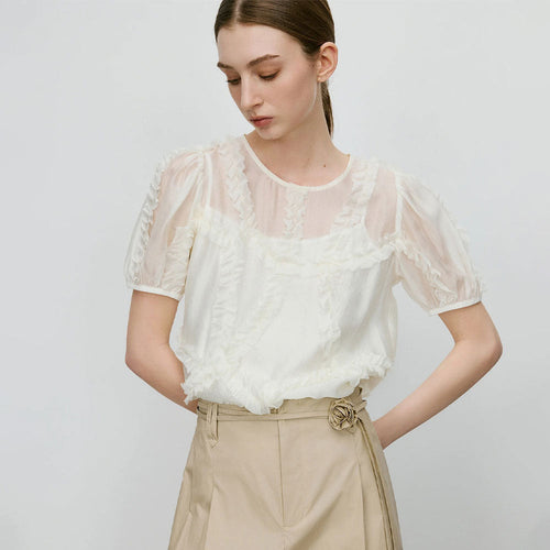 Beżowa bluzka z zakładkami Polish store