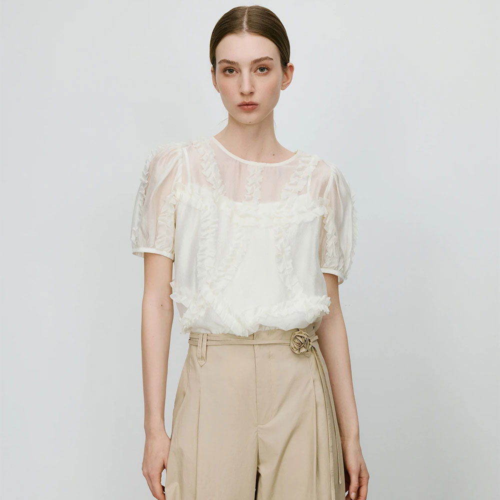 Beżowa bluzka z zakładkami Polish store