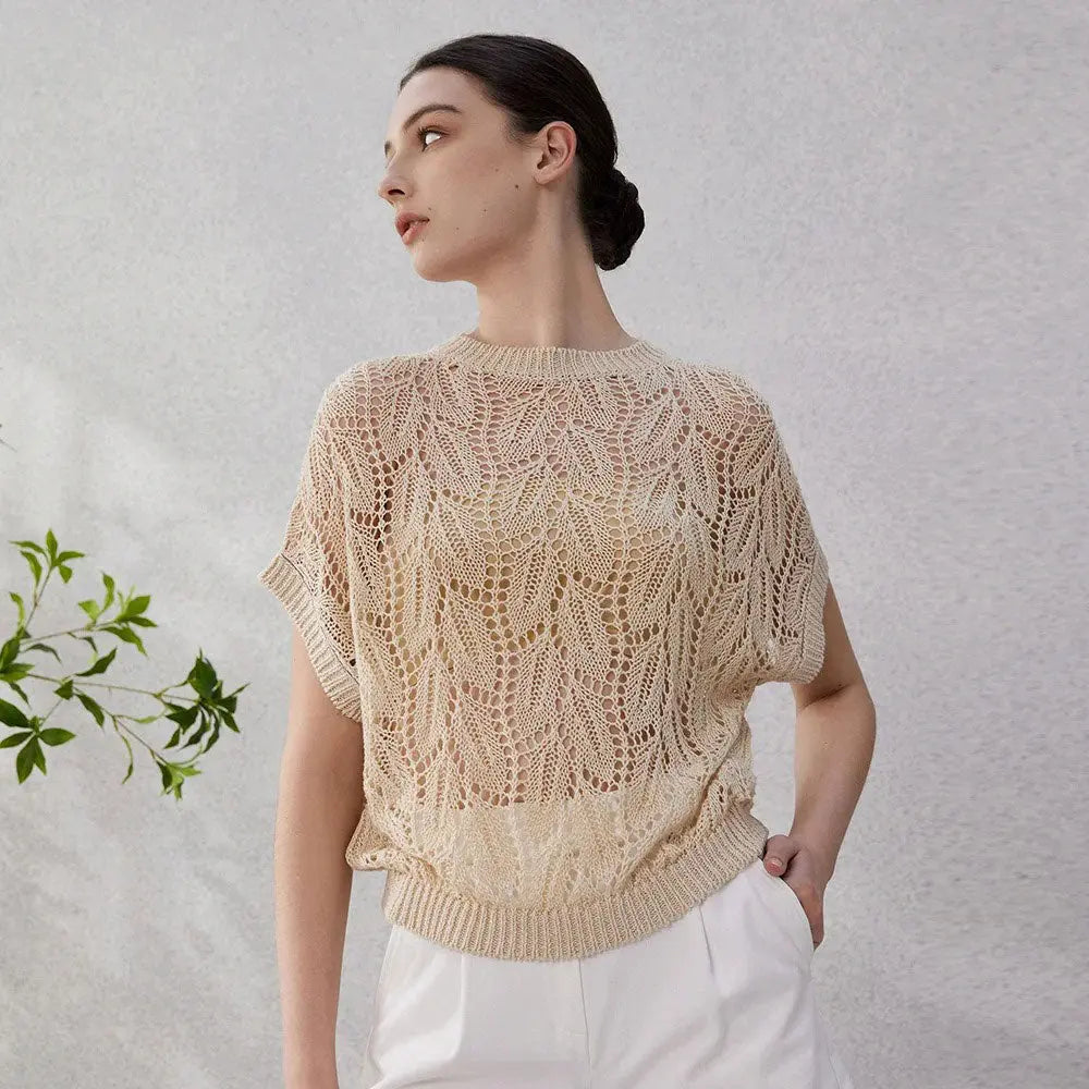 Sweter damski z lnu ażurowy Polish store