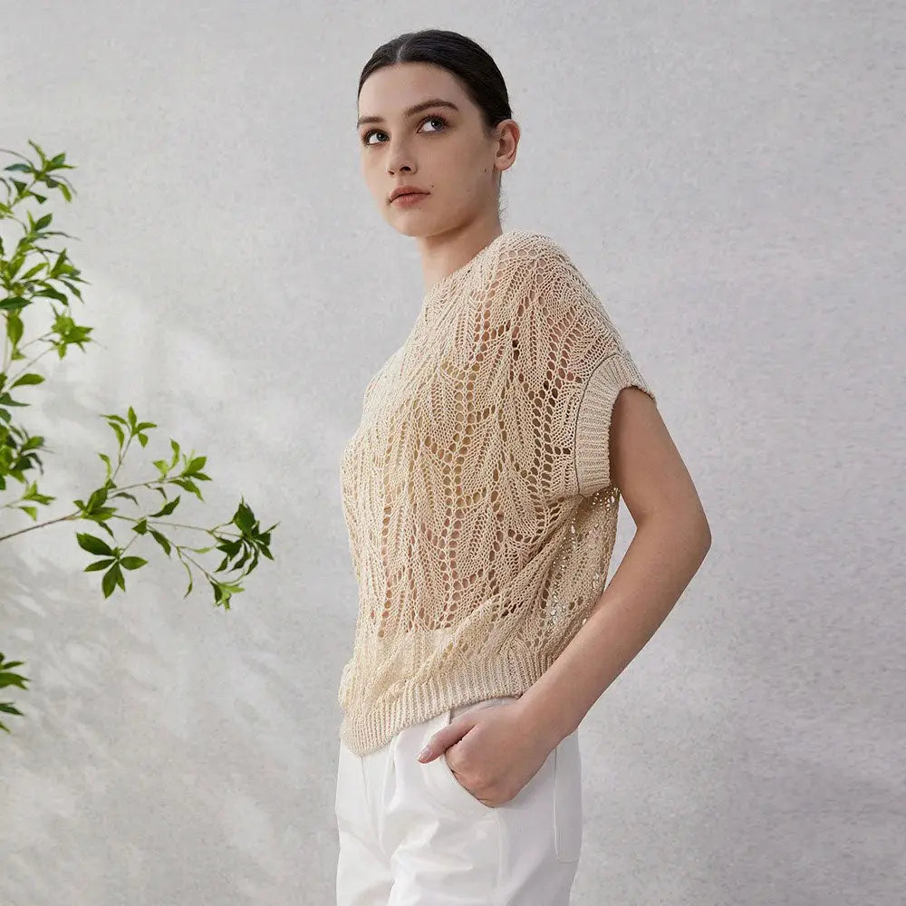 Sweter damski z lnu ażurowy Polish store