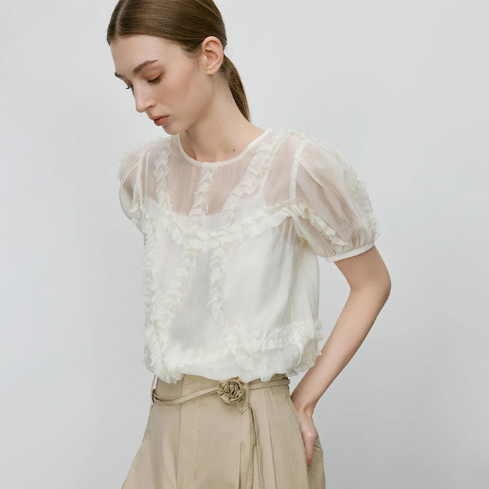 Beżowa bluzka z zakładkami Polish store